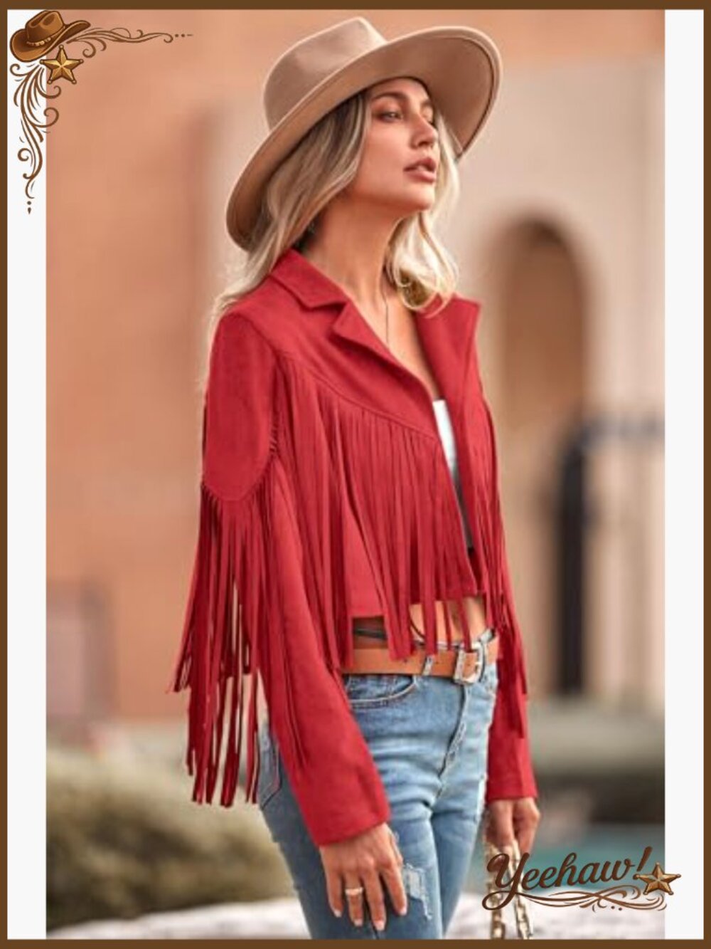 Fringe Faux Suede Leather Motorcycle Cropped Coat Jacket - Picture 3 of 7